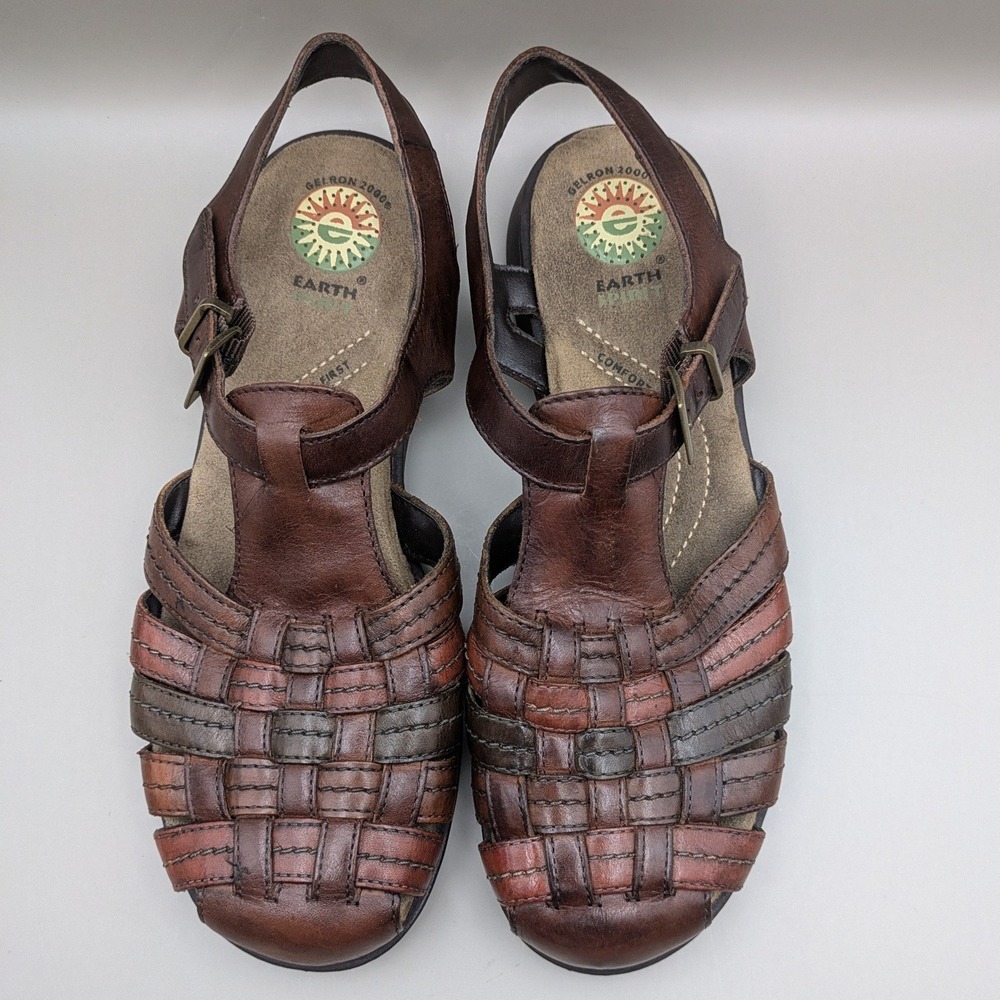 Earth Spirit Ginseng Leather Fisherman Sandals Huarache Woven Comfort Size 10